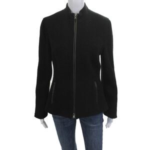 Jenne Maag Women Black 100% Leather High Neck Zip Jacket Size L